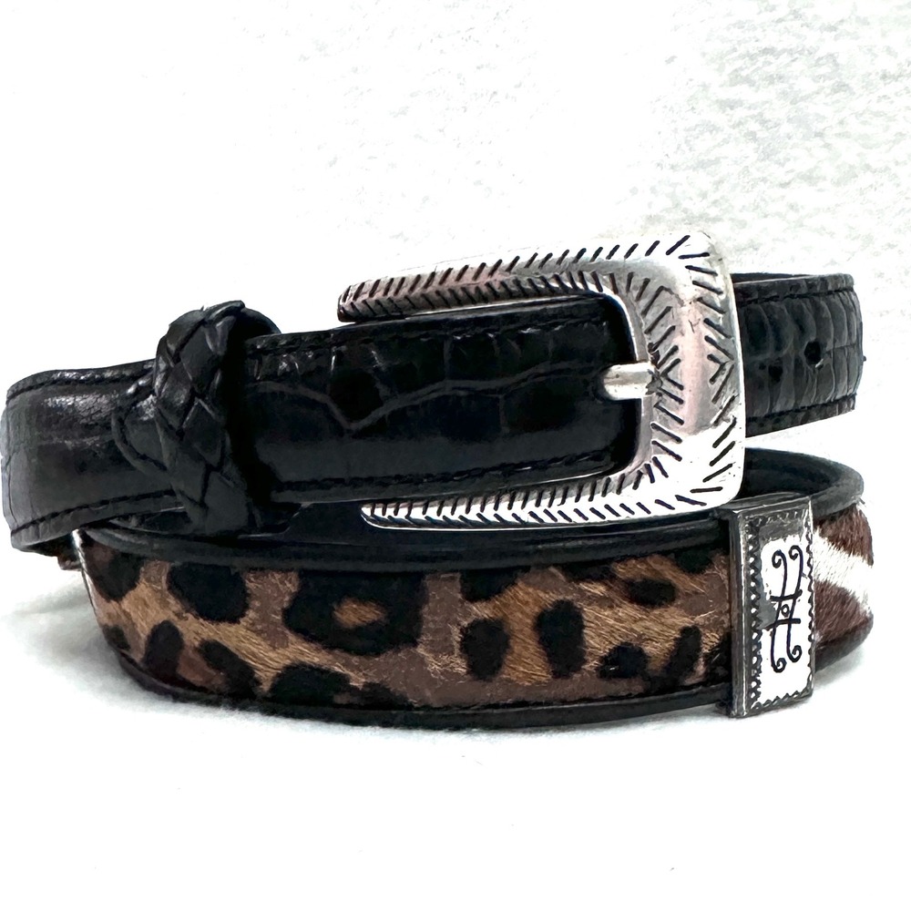 Brighton Animal Print Calf Hair Leather Belt XS 26 Black Leopard Zebra Q3903